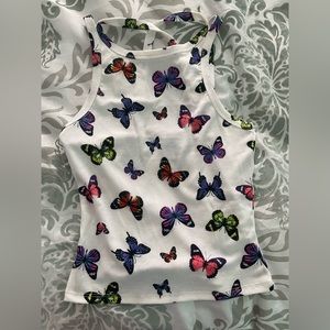 White tank top with butterfly design